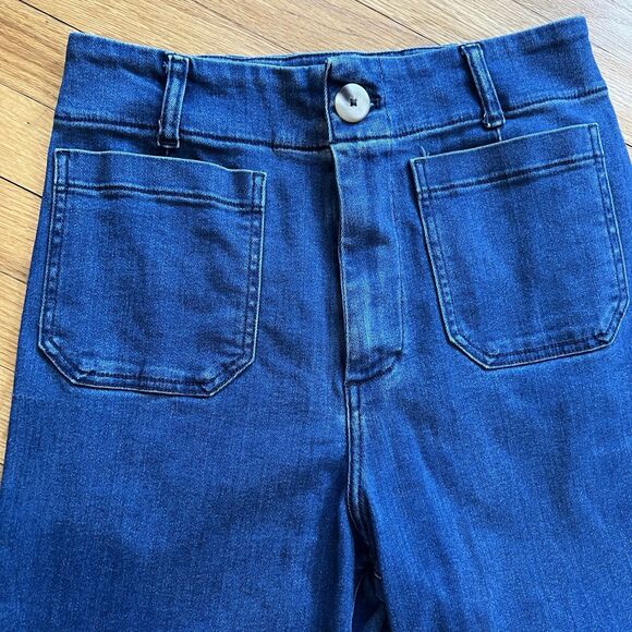 Maeve Anthropologie The Colette Wide Leg Cropped Jeans Denim Blue Size 30 Boho - Picture 4 of 10